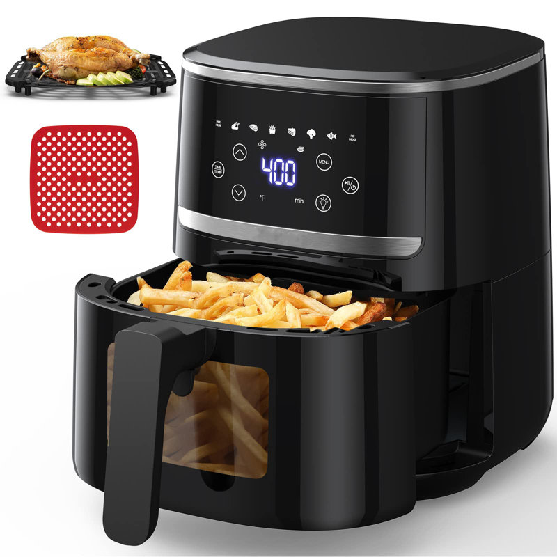 NANAN Large Oil Free Touch Screen 1500w Mini Oven Combo With 7 Accessories One touch Digital Controls Nonstick Silicone Liner Dishwasher safe Detachable Square Basket Timer Reviews Wayfair